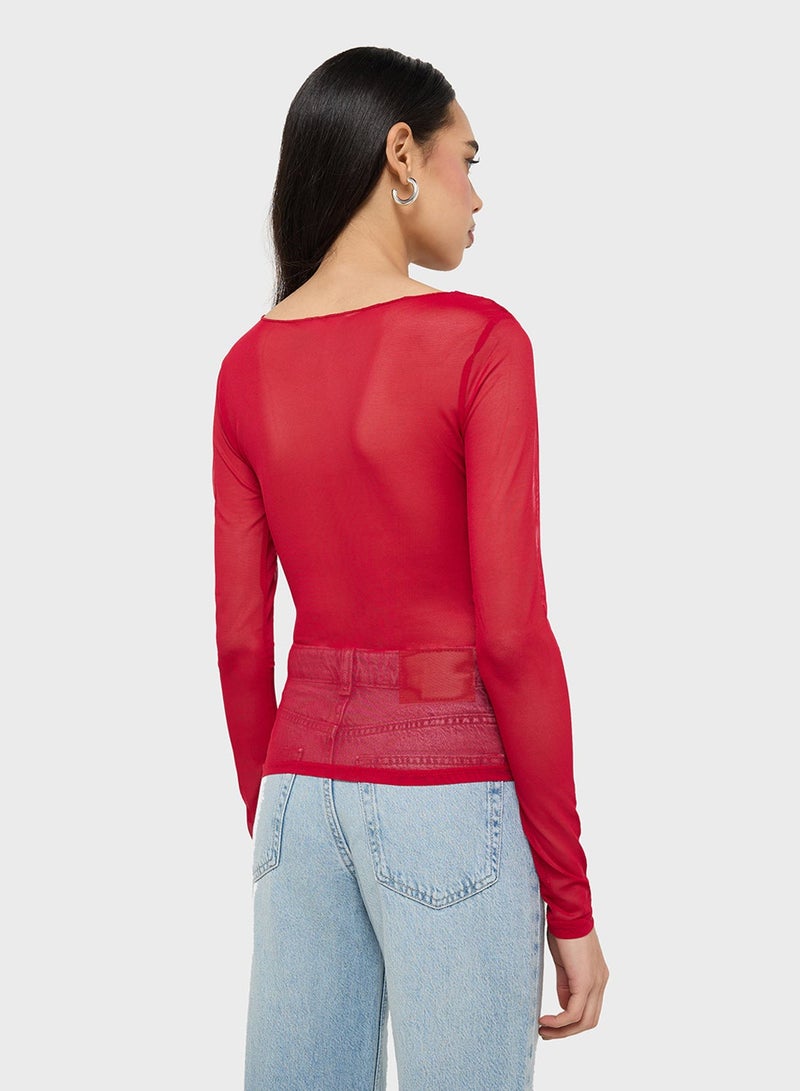 جينجر بلوزة شبكية بقصة ضيقة مع حمالة صدر مدمجة - Image 2